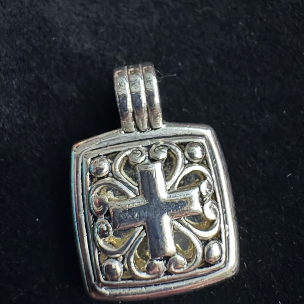 Silver Tone Ornate Cross Pendant Square Religious Charm